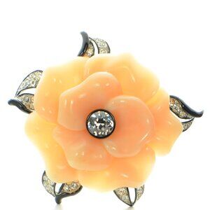 Vintage Kenneth Jay Lane KJL Resin & Crystal Flower Pin Brooch